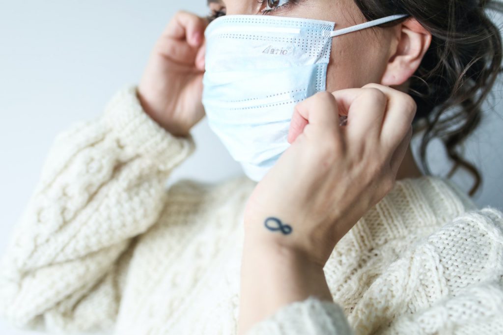 Young woman wearing a mask to protect herself from COVID-19